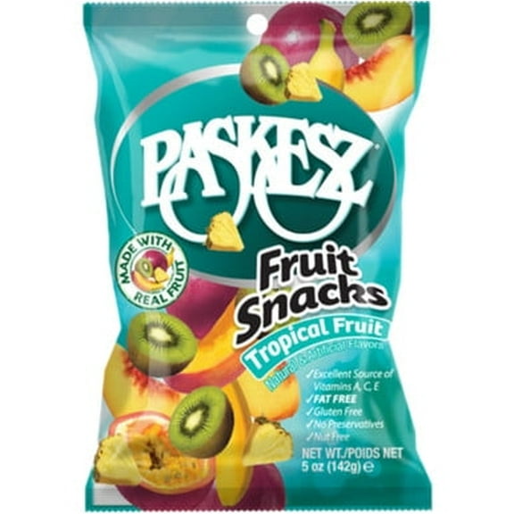 Paskesz Tropical Fruit Snacks, Fat Free, Gluten Free, 5 oz