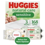 Huggies Natural Care Sensitive, Fragrance-Free Baby Wipes, Unscented Wipes, 3 Packs, 168 Wipes