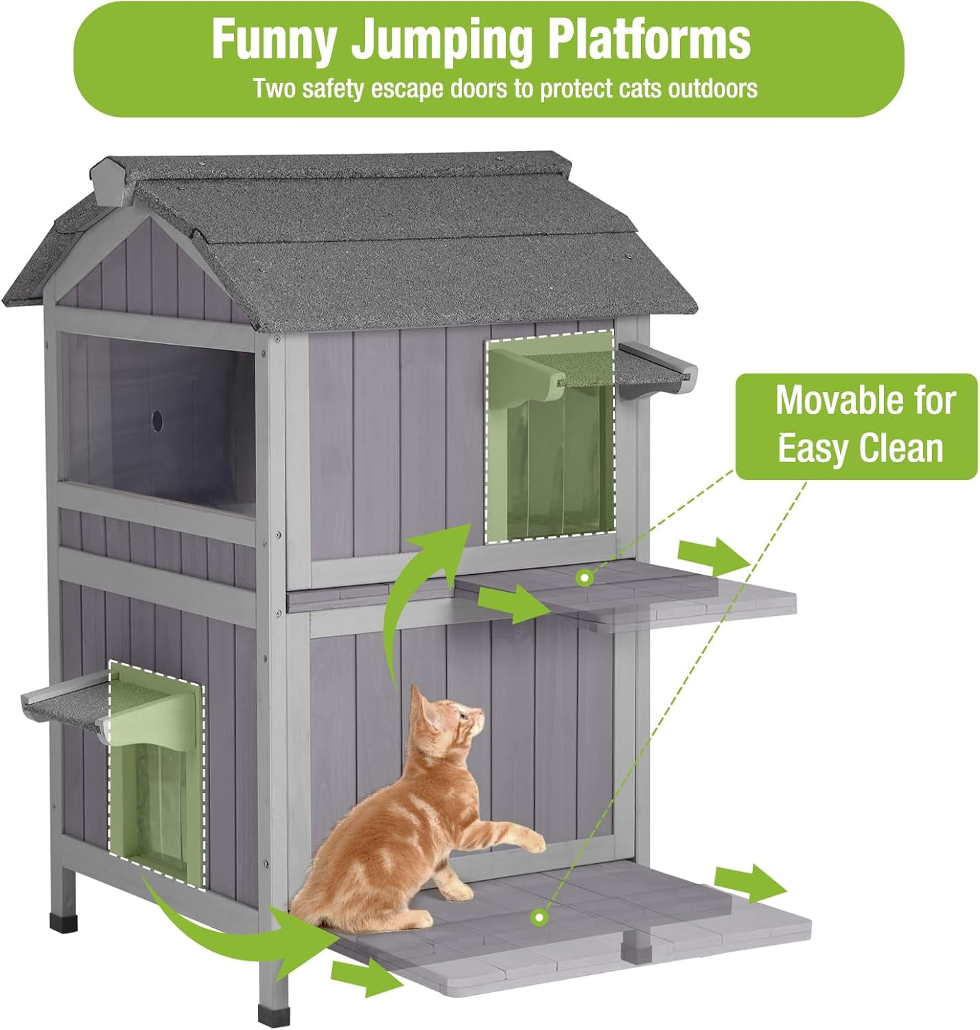 Aivituvin Outdoor Cat House Weatherproof Feral Cat Shelter with Escape Doors - 2-Story