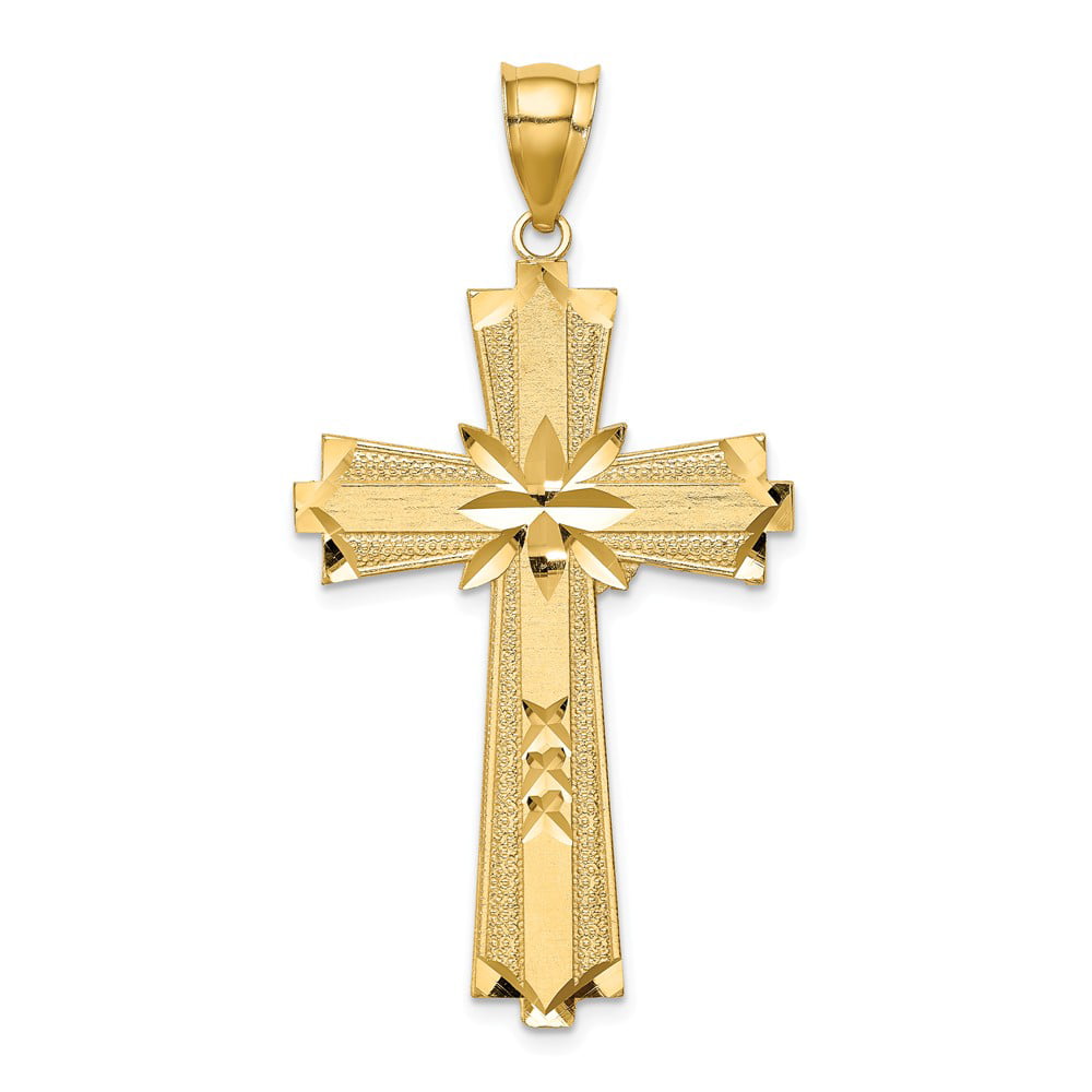 Diamond2Deal - 14k Yellow Gold Diamond-cut Cross Pendant Fine Jewelry ...