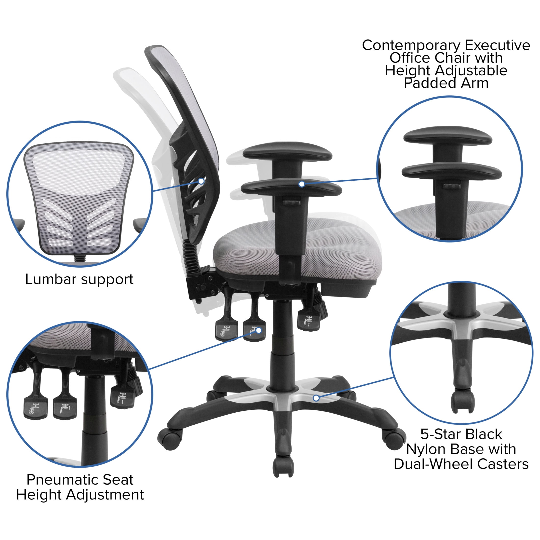 Flash Furniture Nicholas Ergonomic Mid-Back Swivel Office and Gaming Chair, Gray