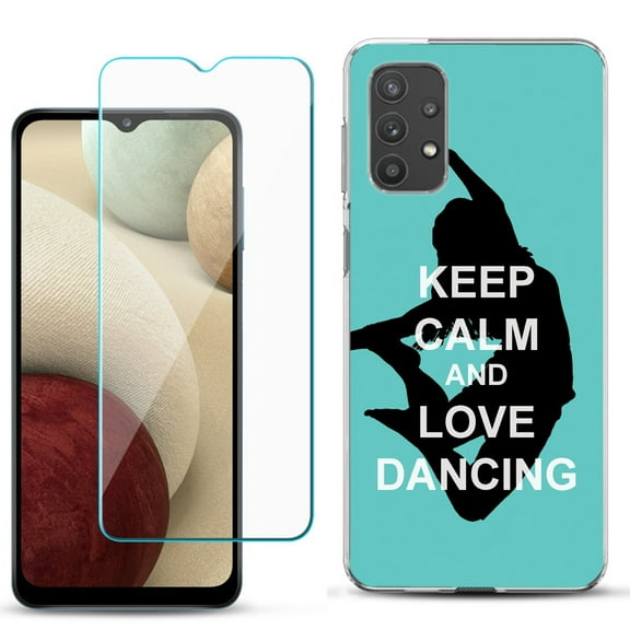 Slim-Fit TPU Phone Case compatible with Samsung Galaxy A32 5G, with Tempered Glass Screen Protector, by OneToughShield ® - Keep Calm / Dancing