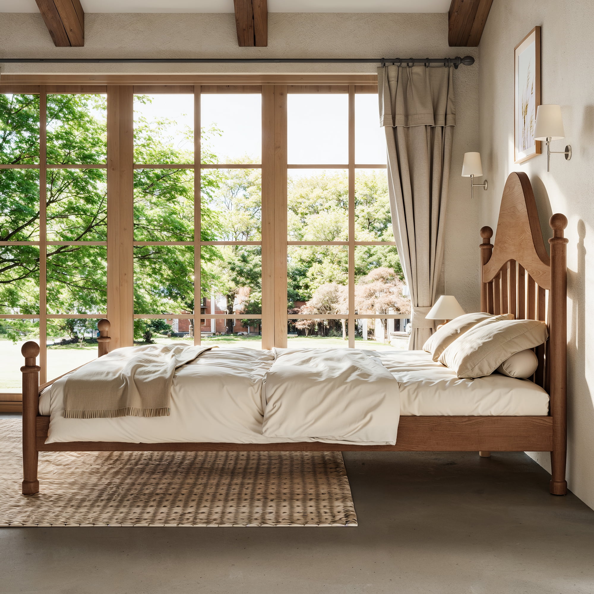 Mintazer Full Size Platform Bed with Vintage Chic Headboard, Solid Pine Bed Frame with Slatted Support for Boys Gilrs Teens, Antique Brown