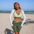 thumbnail image 1 of Pisexur Womens Swimsuits 3 Piece Sporty Tankini Swimsuit, UV Protection Long Sleeve Rash Guard with Padded Bikini Top & Pocketed Bike Shorts, Color Block Bathing Suit Green,M, 1 of 9