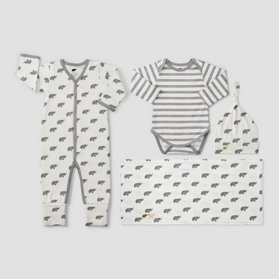 Monica   Andy Baby Striped & Elephant Print Layette Set, Gray, 3-6M, 4-Piece