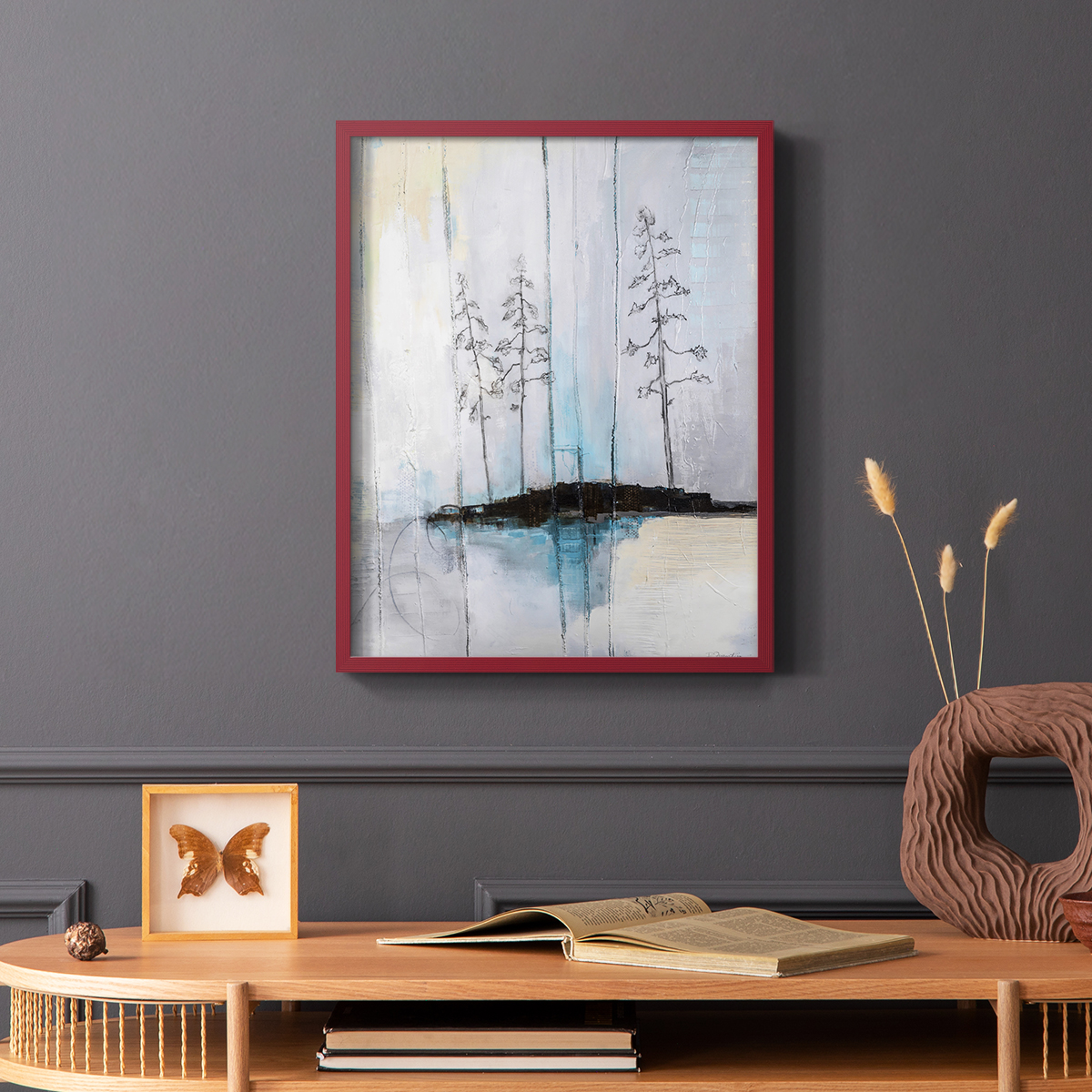 In the Company of Three in Red Solid Wood 11 x 14 Framed Print