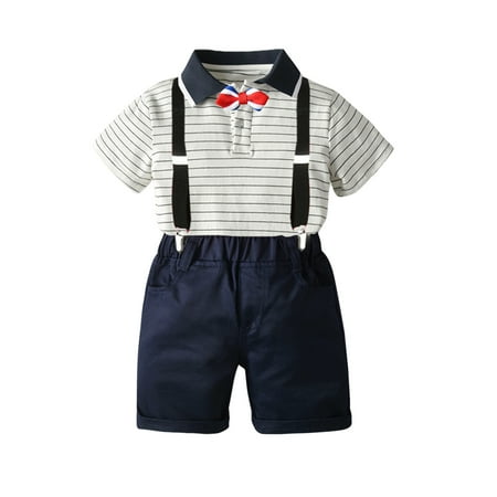 

Boys Clothes Set Short Sleeve Shirt Shorts Suspender and Bow Tie