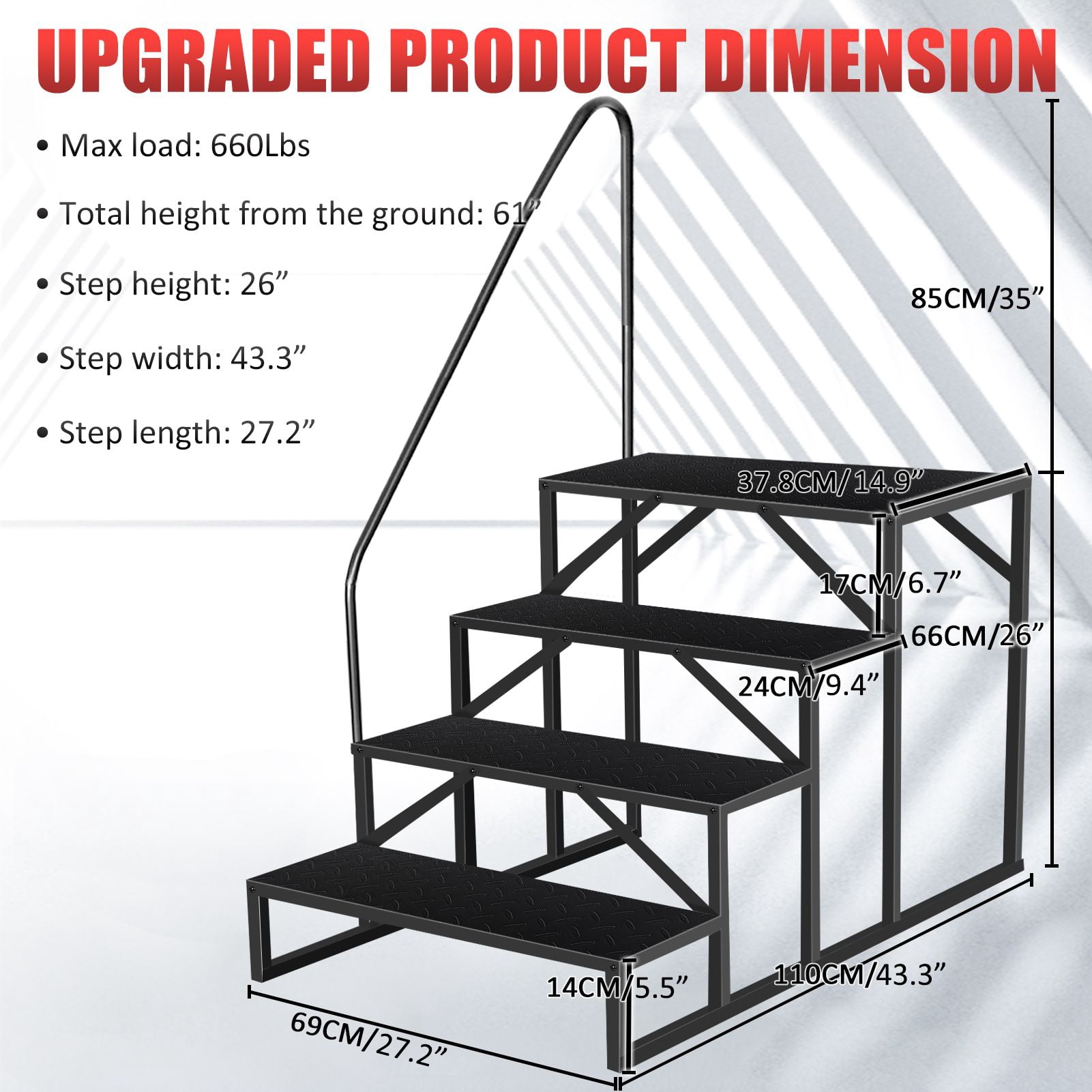 Hot Tub Steps Outdoor, RV Steps with Handrail, Portable RV Stairs 2/3/4/5 Step, Heavy Duty Truck Camper Steps Ladders for Travel Trailers, 5th Wheel, Motor Home, Spa, and Porch
