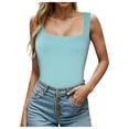 thumbnail image 1 of Women Square Neck Sleeveless Double Layer Tight Tank Top For Women for Women plus Size Pack Long Top Lace Dress for Layering Shelf Bra Top Set Camisole with Bra for Women, 1 of 8