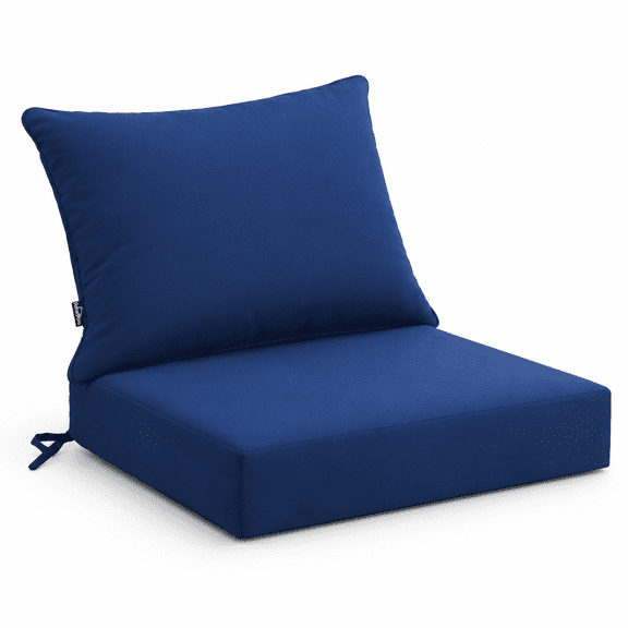 Blue 19 x 19 Inch Outdoor Seat Cushion with Removable Cover and Ties