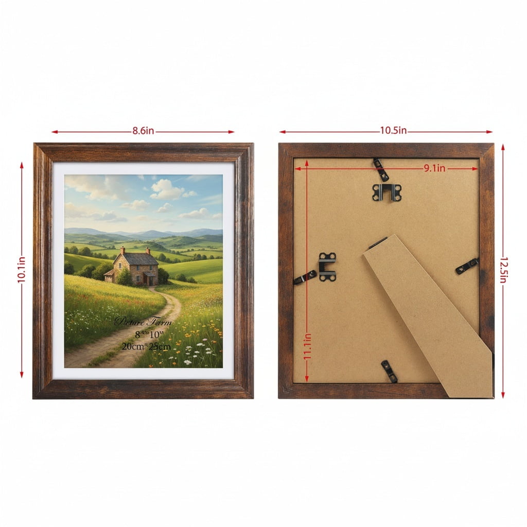 5-Pack 8x10 Rustic Brown Wood Picture Frames with Glass Front