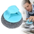 thumbnail image 5 of 1 Pc Steel Wool Scrubber with Plastic Short Handle Stainless Steel Scrubber Brillo Pad for Scouring Stubborn Messes From Cast Iron, Pots, Pans, Grill, Stoves, Sink, 2.55x3.14 Inch, Blue, 5 of 9