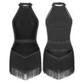 thumbnail image 2 of Miutii Womens Tassel Leotard Halter Neck Sleeveless Fringe Bodysuit Rhinestone Latin Jazz Costume Black M, 2 of 9