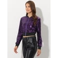 thumbnail image 3 of Chaqueta De Lentejuelas Tipo Aviador Con Cremallera En La Parte Delantera Con Purpurina Brillante Para Mujer Púrpura XS, 3 of 6