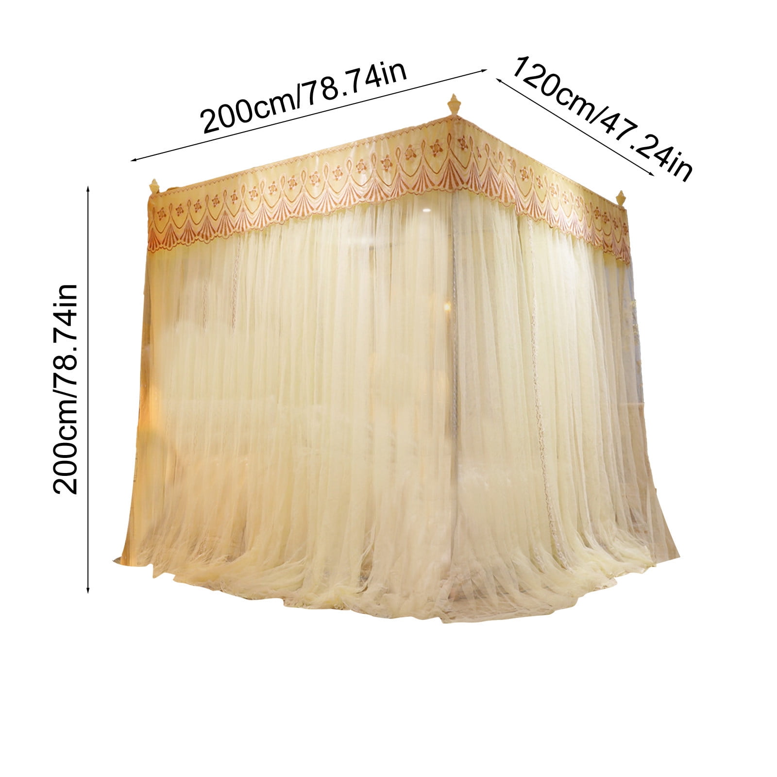 Luxury Bed Curtains Canopy, Ruffle Tassel 4 Corner Post Canopy Netting, Bed Canopy for Girls Kids Adult, Bedding Décor (47.24×78.74×78.74in)