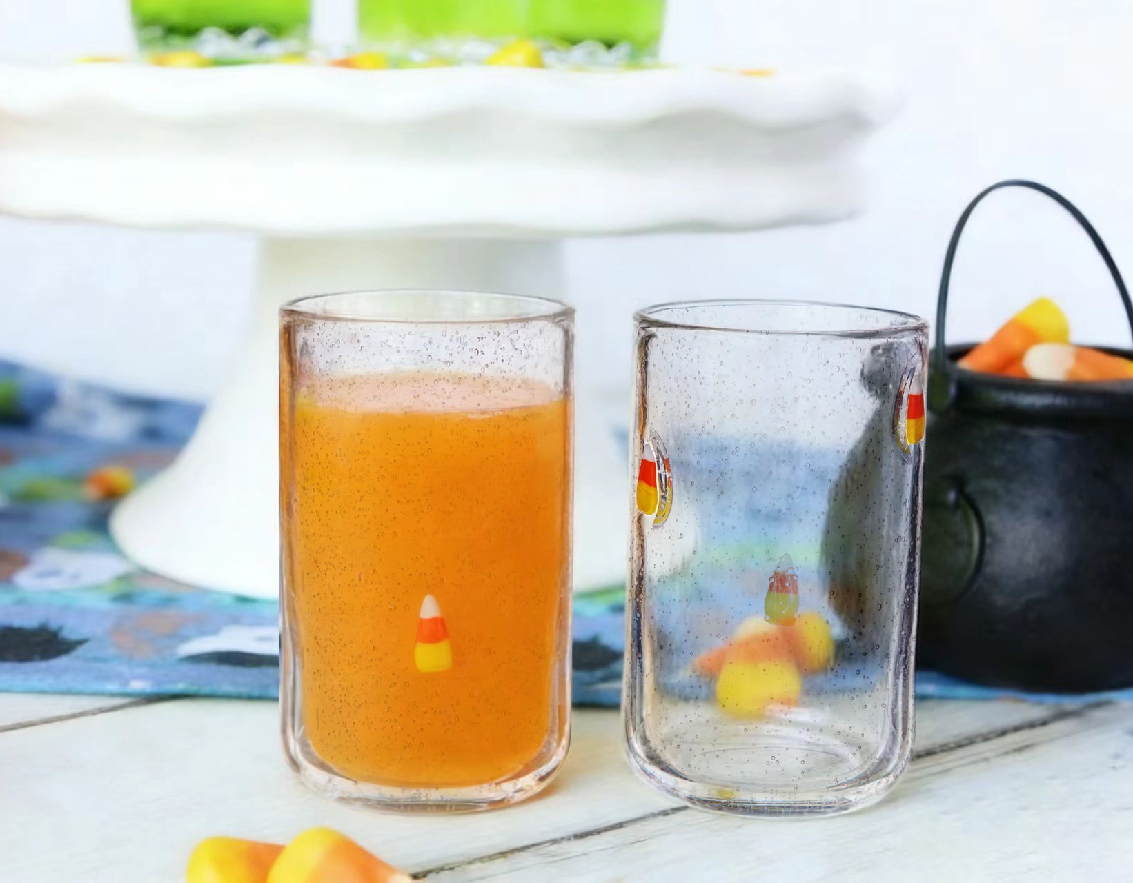 Way to Celebrate 16 oz Candy Corn Charm Drinking Glass, 2-Pack
