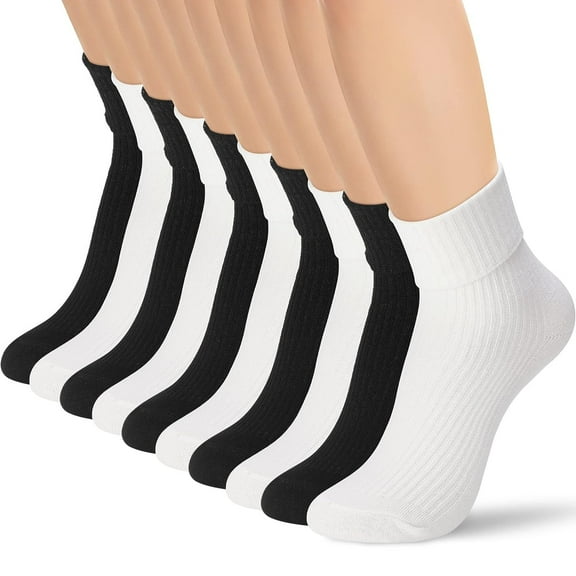 Holzlrgus 10 Pack Women's Turn Cuff Socks Women Bobby Socks Crew Socks 50s Costumes for Women