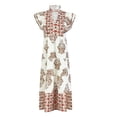 thumbnail image 4 of Warop Womens Summer Boho Floral Print Midi Dress V-Neck Ruffle Sleeve A Line Casual Beach Dress, 4 of 7