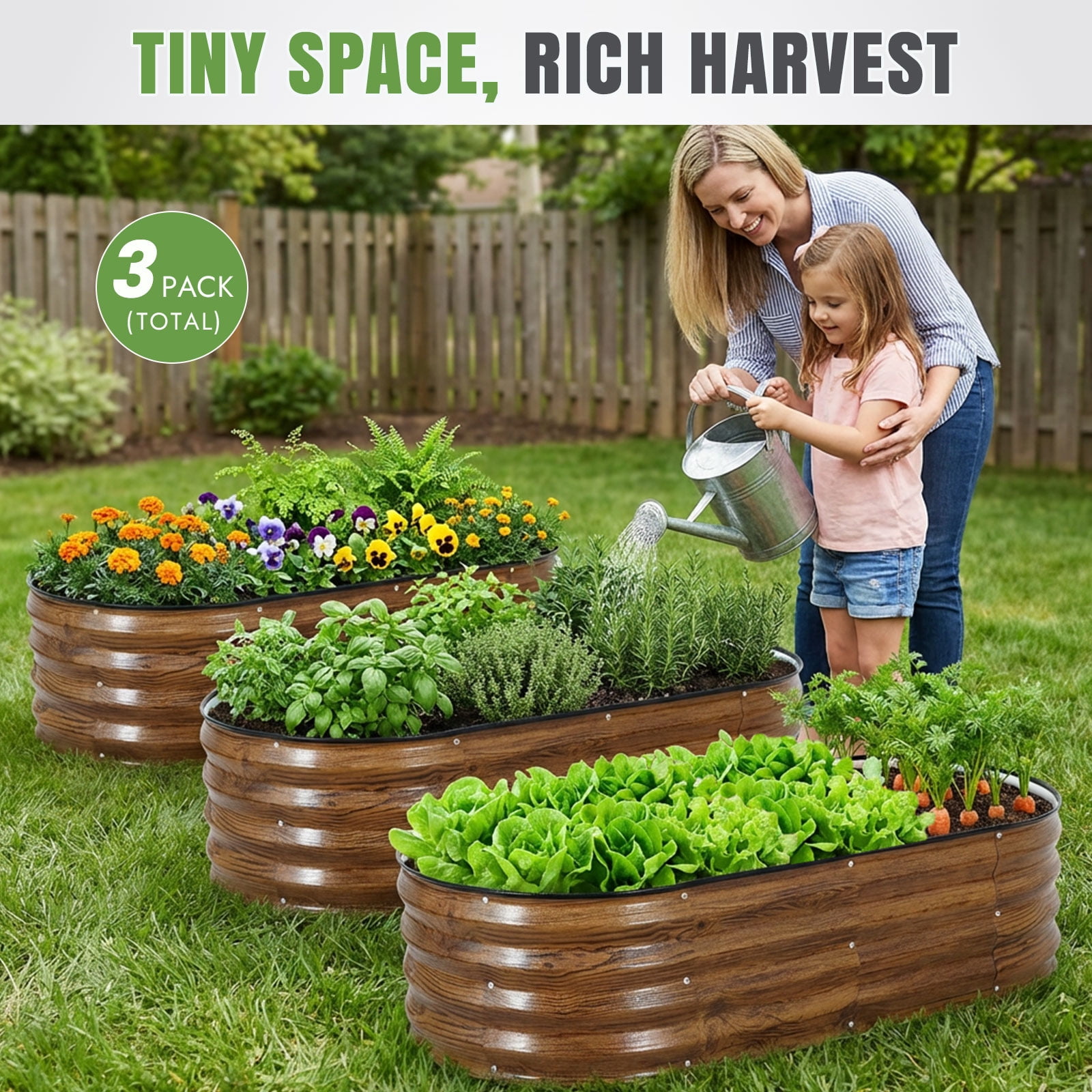 INNO STAGE Raised Garden Bed Kit Oval Galvanized Rust-Resistant Metal 3 Pack 4x2x1ft