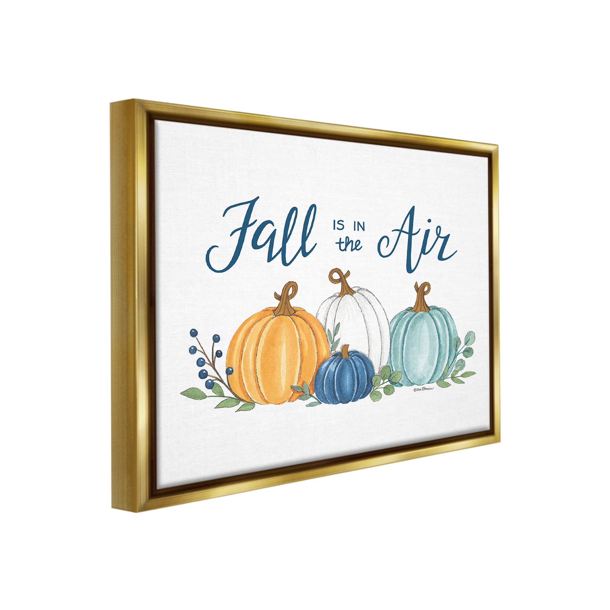 Stupell Industries Fall In The Air Pumpkins Holiday Painting Gold Floater Framed Canvas Art Print Wall Art, 31 x 25