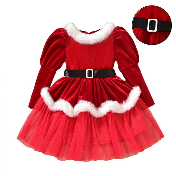 Santa Outfit Baby Long Sleeve Girls Santa Christmas Dress Party Dress Baby Girl Christmas Outfit 3-4 Years