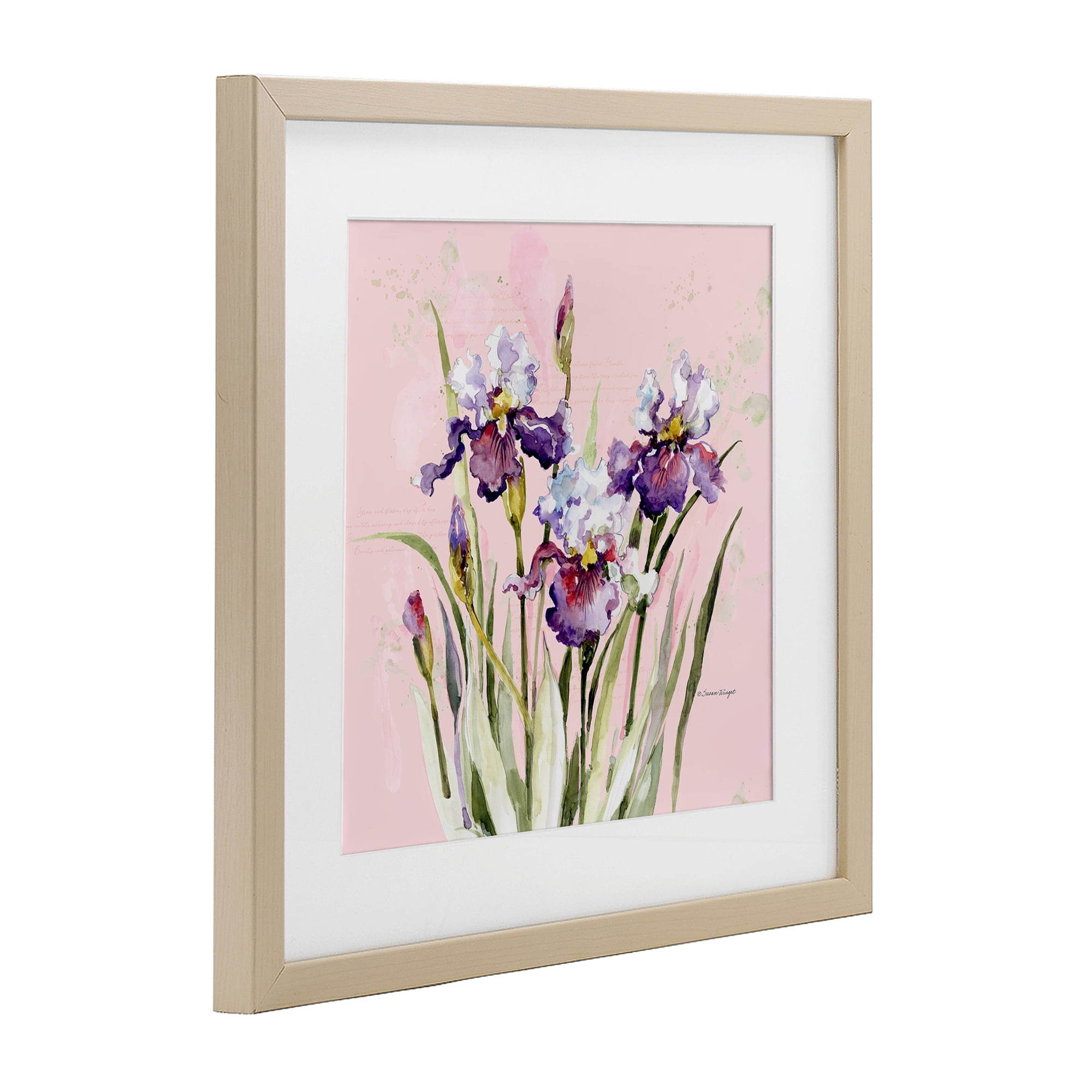 Stupell Industries Purple Irises on Pink Birch Framed Print Under Glass, design by Susan Winget