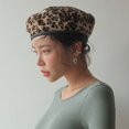 thumbnail image 4 of Fashion Lady Leopard Print Beret Hat, Wool Warm Plain Beanie Hat, Vintage Artist Cap, 4 of 6