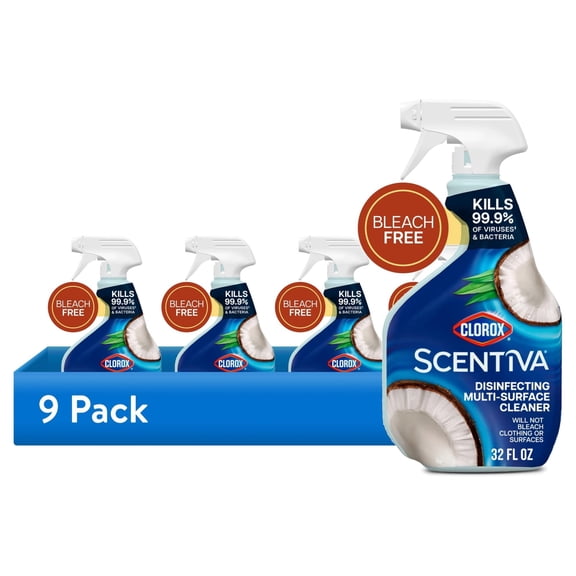 (9 pack) Clorox Scentiva Multi Surface Cleaner, Spray Bottle, Coconut & Waterlily, 32 fl oz Each