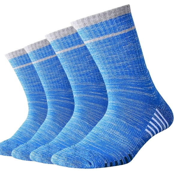 Yoyoo 4 PYoyoors Yoyoo's Hiking Walking Socks, Multi-pack Wicking Cushioned Outdoor Recreation Crew Socks(Blue - Crew)