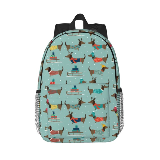 Lukts winter ski Dachshund Pattern 15 Inch Student Backpack, Waterproof Laptop Backpack with Adjustable Shoulder Straps, Lightweight Travel, Campus Backpack, Unisex