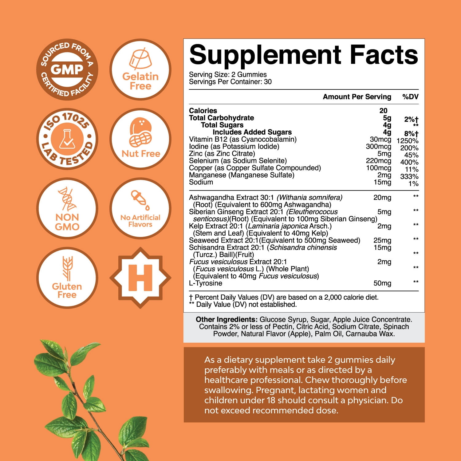 Natures Craft Vegan Thyroid Support Gummies w/ Zinc & Selenium for Healthy Thyroid Function, 60 Ct