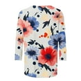 thumbnail image 3 of NuoCaiYun 3/4 Length Sleeve Shirts Women Casual 3/4 Sleeve Floral Print T-Shirts Plus Size Round Neck Tunic Tops Cute Graphic Tees, 3 of 6