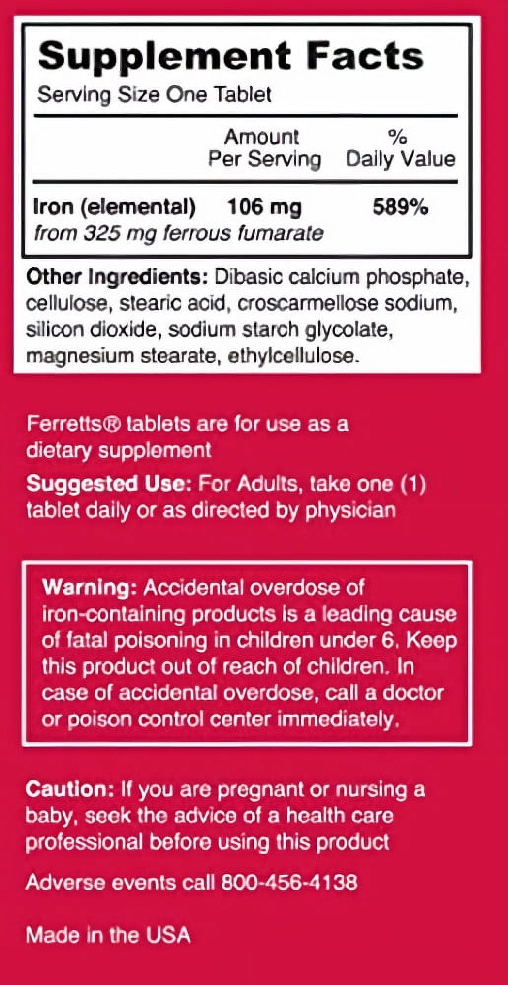 Ferrets Iron Supplement Ferrous Fumarate 325 mg (Pack of 6)