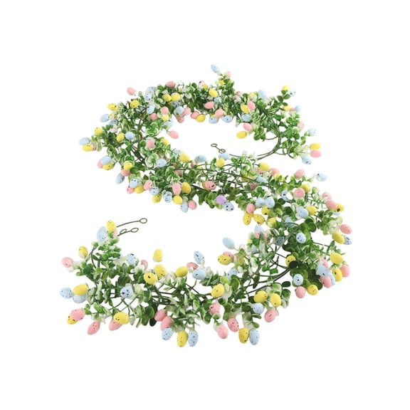 Easter Garland Spring Vine with Colorful Resin Eggs & Berries - Fade-Resistant Artificial Greenery for Doorway, Mantel, Arch, Table and Tree Decor (Green/Blue/Pink) 82.7in