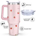 thumbnail image 3 of 40oz Cute Red Strawberry Stainless Steel Flip Straw Tumbler Spill Proof Travel Cup Double Wall Vacuum Insulated Coffee Mug with Top Handle, 3 of 6