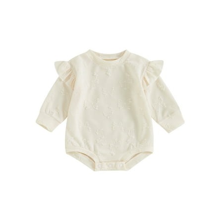 

Niceyoeuk Baby Girl Romper Cute Bow Jacquard Frill Trim Long Sleeve Jumpsuit