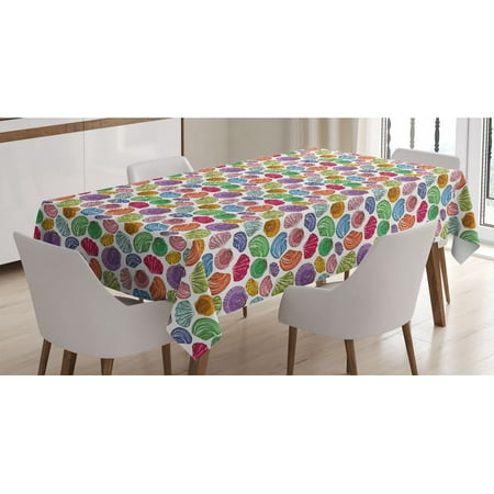 

Sea Shells Tablecloth Colorful Hand Drawn Shells Summer Season Inspired Marine Illustration Exotic Rectangle Satin Table Cover Accent for Dining Room and Kitchen 60 X 84 Multicolor by Ambesonne