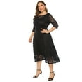 thumbnail image 5 of IBTOM CASTLE Women Plus Size Cocktail Dress Vintage 3/4 Sleeve Floral Lace Wedding Guest Dresses Pleated High Waist A-Line Swing Dresses Formal Prom Midi Party Dresses with Pockets 4XL Black, 5 of 7