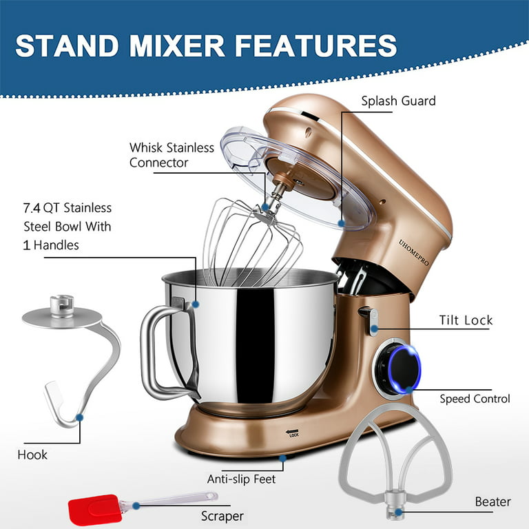  Stand Mixer, 7.5QT Kitchen Electric Food Mixer 10-Speed  Tilt-Head Dough Mixer for Baking&Cake, with Stainless Steel Bowl, Whisk,  Dough Hook, Beater, Splash Guard (660W) BLACK MC1: Home & Kitchen