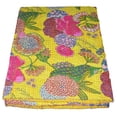 thumbnail image 3 of Indian Vintage Kantha Quilt Yellow Fruit Print Cotton Kantha Throw Kantha Blanket Handmade Quilt Double Size Kantha Bedspread, 3 of 5