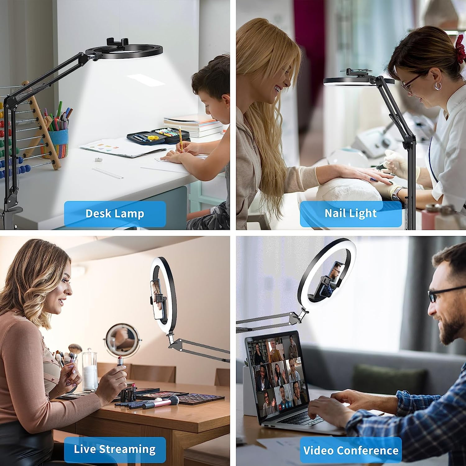 Ring Light and Phone Holder for Desk Phone Mount Arm Stand with Remote for Phone and Webcam Overhead Tripod for Viedo Recording Vlog YouTube TikTok Live Stream Cooking