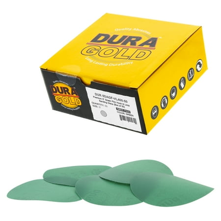 

Dura-Gold 400 Grit 5 Green Film - Hook & Loop Sanding Discs for DA Sanders - Box of 50 Sandpaper Discs