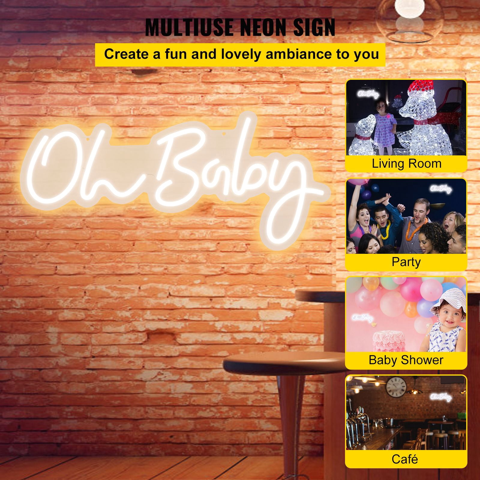 Oh Baby Neon Sign, 23.5x12 Inch LED with 4 Flash Modes, Dimmable 10%-100%, Remote Control, Silicone Material, Energy Saving for Baby Shower Gender Reveal Decor