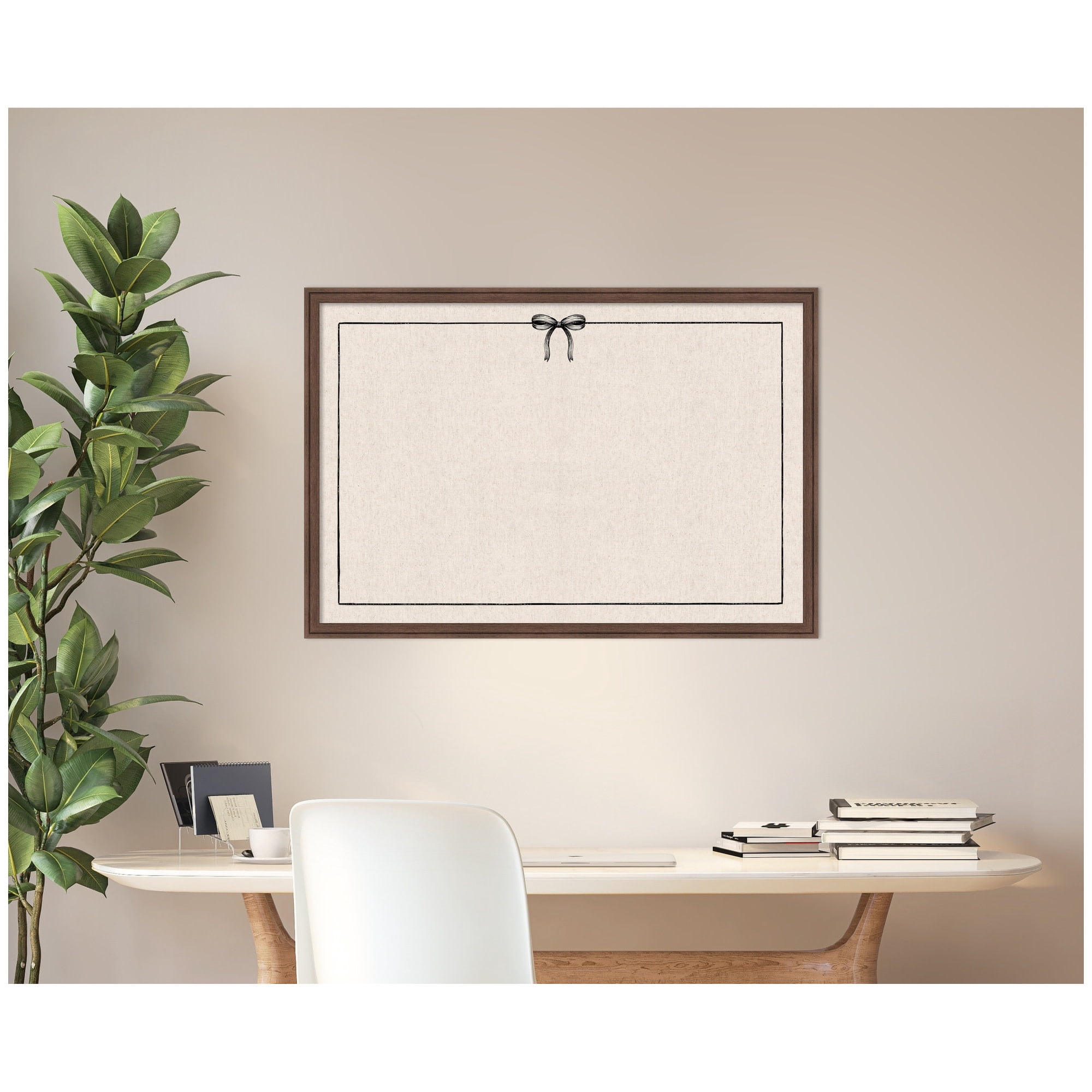 Kate and Laurel Framed Fabric Pinboard 38 x 26,  Printed Linen Classic Bulletin Board for Use as a Vision Board or Wall Organization, Florence Medium Brown Frame