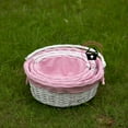 thumbnail image 4 of Traditional White Round Willow Gift Basket with Pink and White Gingham Liner and Sturdy Foldable Handles, Food Snacks Storage Basket, Set of 3, 4 of 7