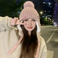 thumbnail image 3 of Women's Winter Fleece-Lined Knit Hat - Thick and Warm with Earflaps and Fluffy Pom-Pom, Hand Washable and Portable Design, Women's Winter Hat with Ear Protection, 3 of 9