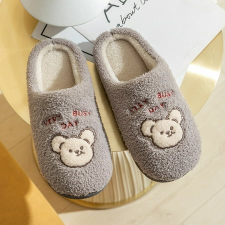 

uikmnh Warm Slippers Couples Men Slip On Furry Plush Flat Home Winter Round Toe Keep Warm Cartoon Slippers Shoes 8