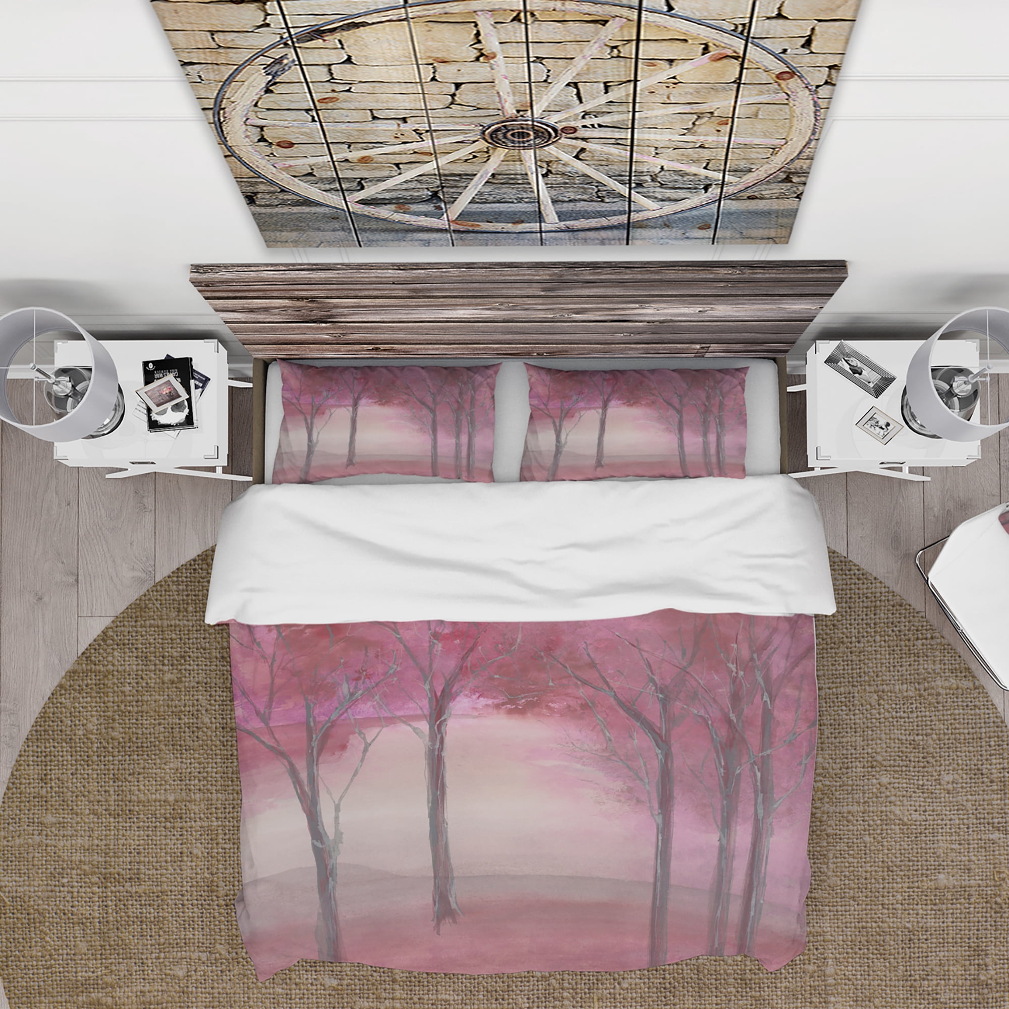 Designart 'Pink Forest' Cottage Duvet Cover Set