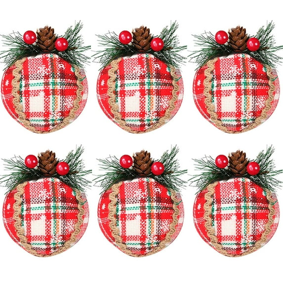 6 Pieces Christmas Hanging Plaid Ball Ornaments Knitted Handmade Xmas Trees Christmas Tree Hanging Ball Ornaments Festive Decorations