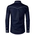 thumbnail image 4 of WTOBBY Men's Embroidered Long Sleeve Shirt Casual Turn-Down Collar Button Front Quality Cotton Blend Business Casual Office Wear Slim Fit Dress Top,Navy XL, 4 of 5